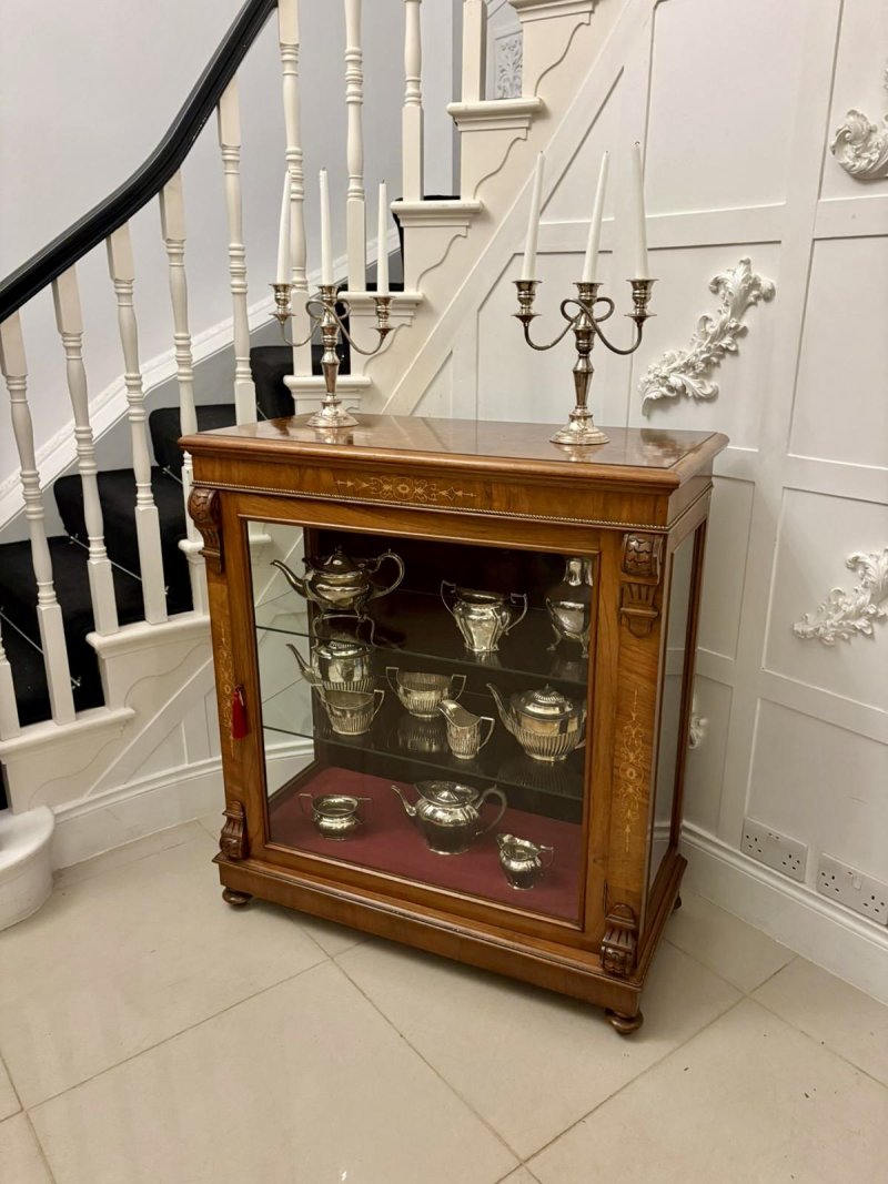 Attractive Antique Mid-19th Century Inlaid Mahogany Side / Display Cabinet